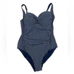 Nip Tuck Swim pok-a-dot white/ blue  one piece women size 6 multi fit cup